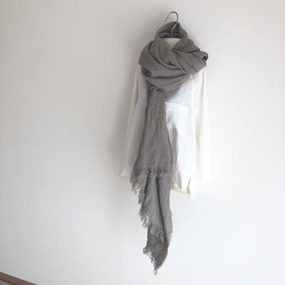 即納　送料無料　商品説明をよくお読みください。大判　ベルギーリネンストール　グレーベージュ　200×115 5枚目の画像