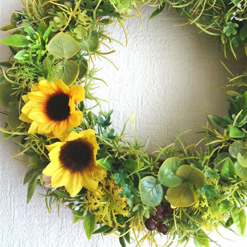 コロンとした穏やかな向日葵の夏リース(大) リース Allium blue  