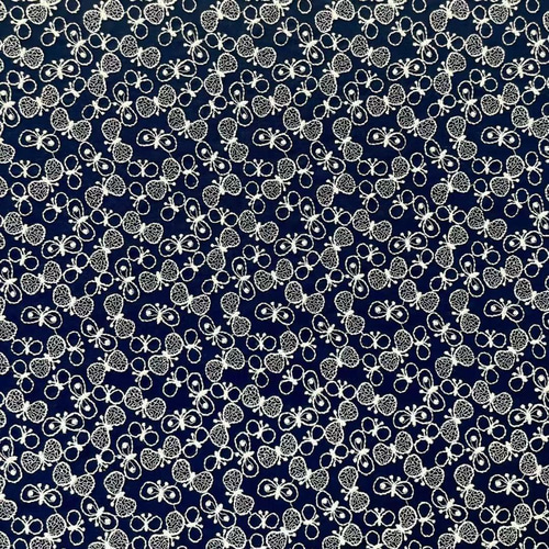 s16-n▽コットンリネン刺繍生地▽蝶々柄 薄手 ネイビー 紺色 昆虫柄