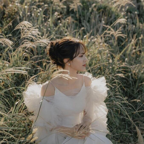 実例写真！ 人気上昇！ウェディングドレス ツーピース ビーズ クレープ  