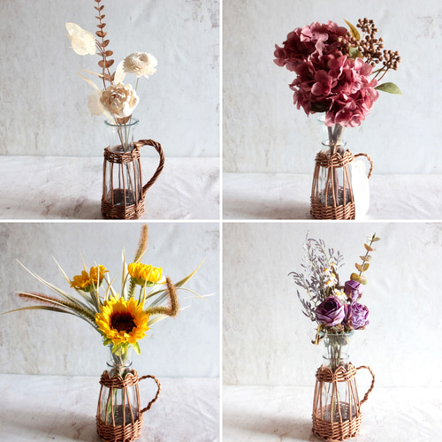 造花ブーケ　ハンドメイド まとめページ【造花ブーケアレンジ】単品販売！籐で編んだナチュラル