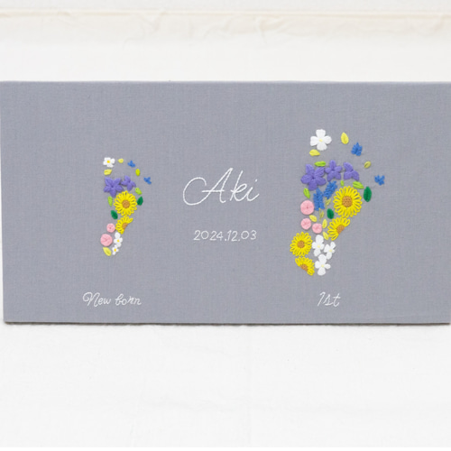 nico 手形・足形刺繍 春のお花畑 赤ちゃんの小さな足型・手型の出生