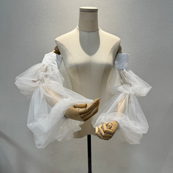 ウェディング　ドレス　チュールトップス　袖　お色直し エレガント！高品質チュール お色直し 白/ブラック/紫色など 取り外し