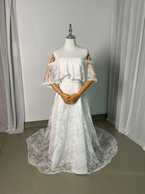 送料無料！フランス風 オフショル レース ウエディングドレス 前撮り  