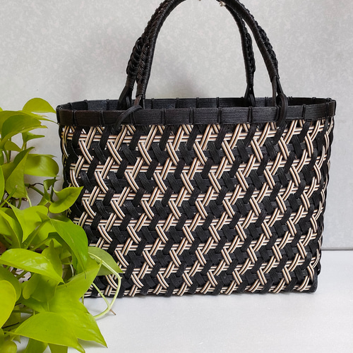 クラフトバンドかごバッグ《六つ目編み》A4サイズ対応！巾着口布