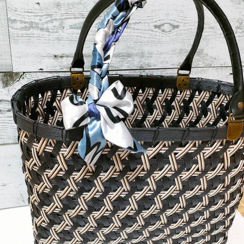 クラフトバンドかごバッグ《六つ目編み》A4サイズ対応！巾着口布