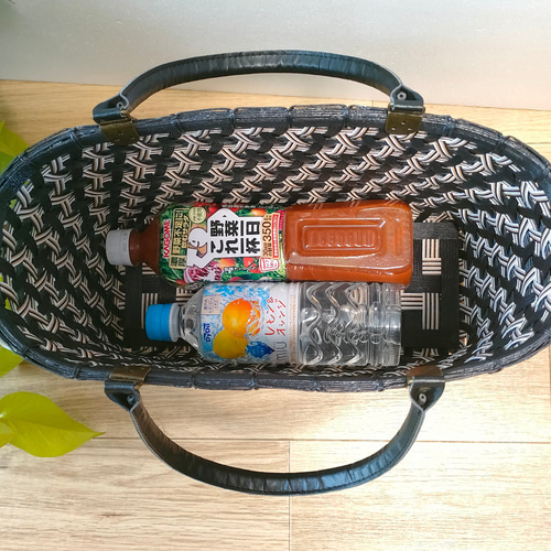 クラフトバンドかごバッグ《六つ目編み》A4サイズ対応！巾着口布