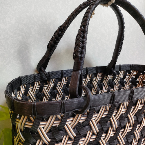 クラフトバンドかごバッグ《六つ目編み》A4サイズ対応！巾着口布