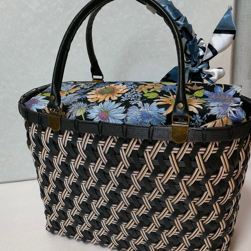 クラフトバンドかごバッグ《六つ目編み》A4サイズ対応！巾着口布