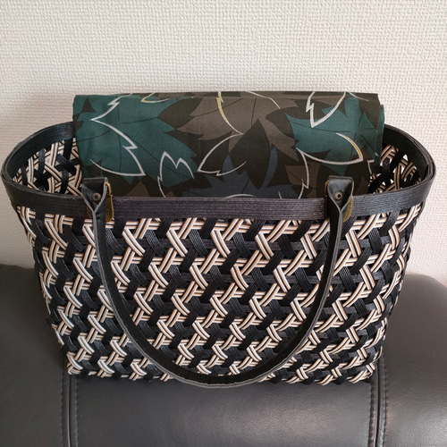 クラフトバンドかごバッグ《六つ目編み》A4サイズ対応！巾着口布