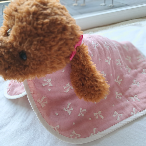 再販】♡ ふんわり 6重ガーゼケット ♡ リボン柄 シニア犬 老犬 車椅子 