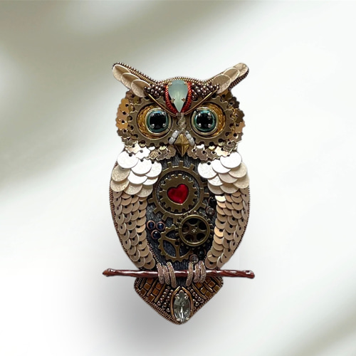 べっこう堂 18K 本べっ甲黒甲 蒔絵ブローチ “フクロウ