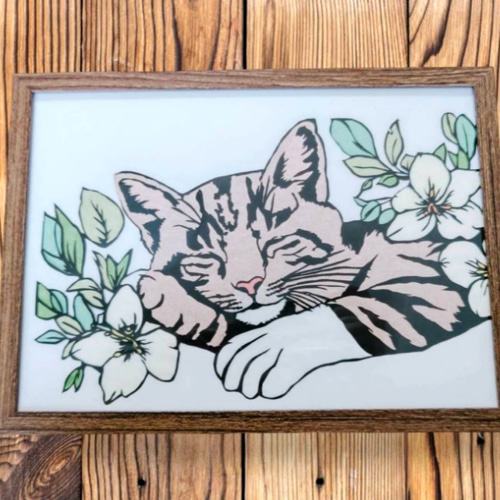 切り絵『猫と花』 切り絵 にゃー 通販 18087131｜Creema(クリーマ