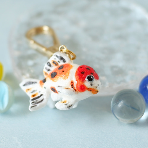 和紙小物/キーホルダー『金魚（アズマニシキ・東錦）』魚