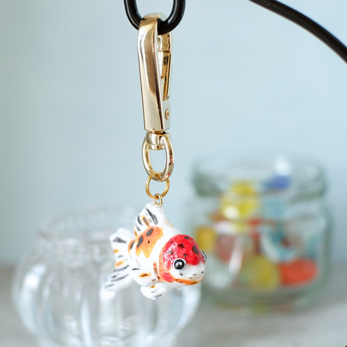 和紙小物/キーホルダー『金魚（アズマニシキ・東錦）』魚