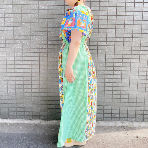 古着　ヴィンテージ　vintage ワンピース　パッチワーク　カラフル　派手 古着 ヴィンテージ vintage ワンピース パッチワーク