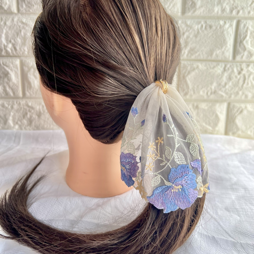 ポニーフック【青紫花】ヴェールのようなヘアアクセサリー ponyveil 