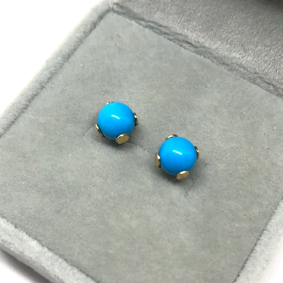 627【ターコイズ】天然石一粒ピアス＊6mm 3枚目の画像