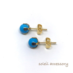 627【ターコイズ】天然石一粒ピアス＊6mm 2枚目の画像
