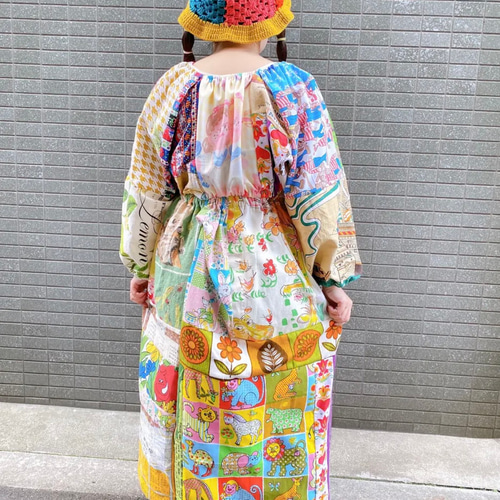 古着　ヴィンテージ　vintage ワンピース　パッチワーク　カラフル　派手 古着 ヴィンテージ vintage ワンピース パッチワーク