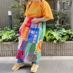 ハンドメイド古着 ロングスカート パッチワーク 古着 ヴィンテージ vintage スカート パッチワーク リメイク リメイク