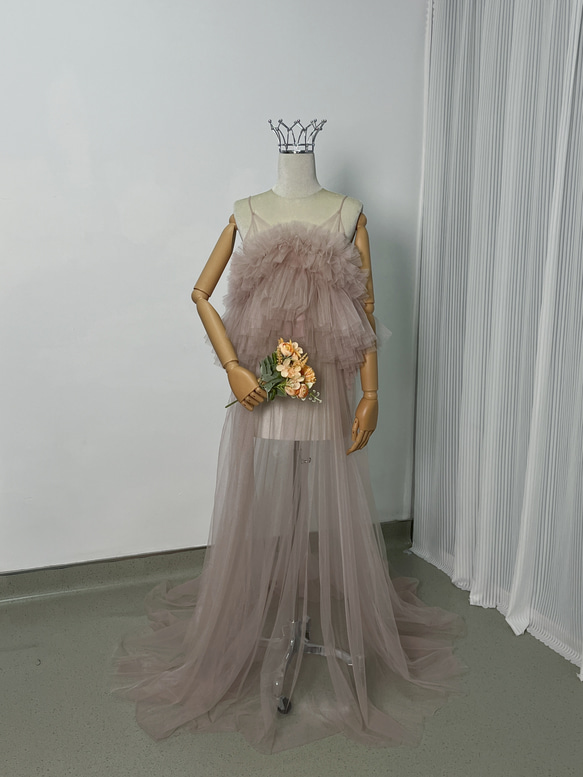 送料無料！オーバードレス キャミソール ソフトチュール ブライダル 前  