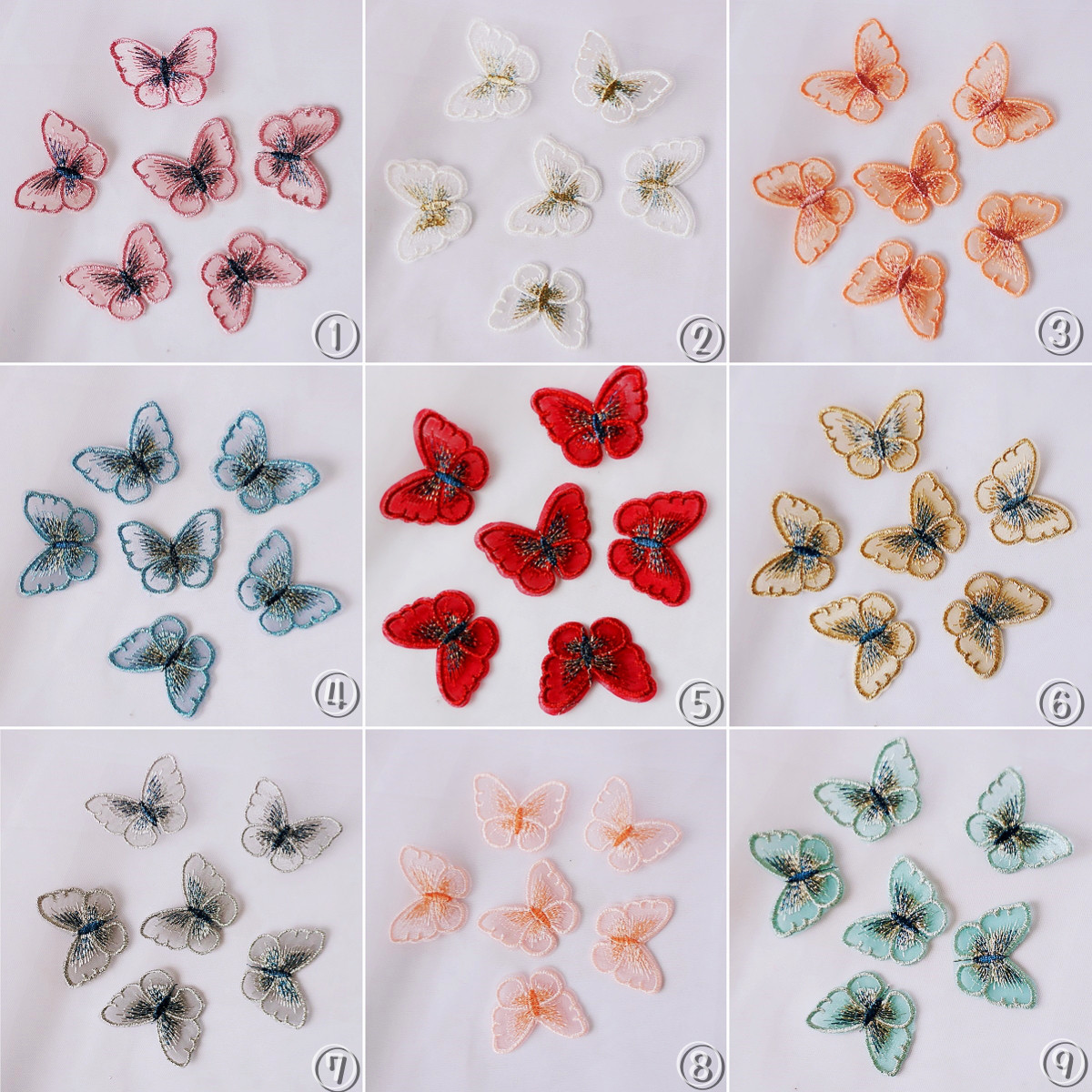 蝶柄 リボンレース ロマンティックコットン刺繍 アンティーク 丸型ワッペン24枚