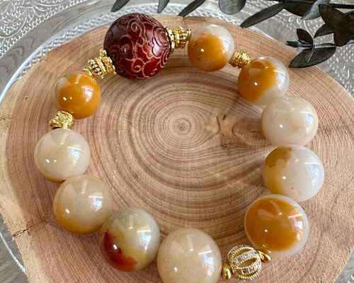 中国お土産　小葉紫檀のブレスレット 小叶紫檀和田玉手串链男女 Wood with Jade Bead Unisex Bracelet