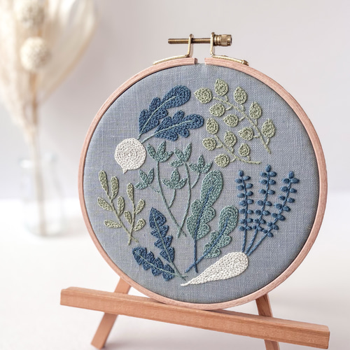 刺繍　ファブリックパネル 春の七草 刺繍ファブリックパネル 直径16cm /新春 お正月 冬