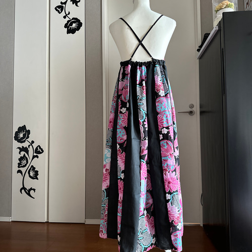 着物リメイク絞練り花に菊柄浴衣からキャミソールワンピース色
