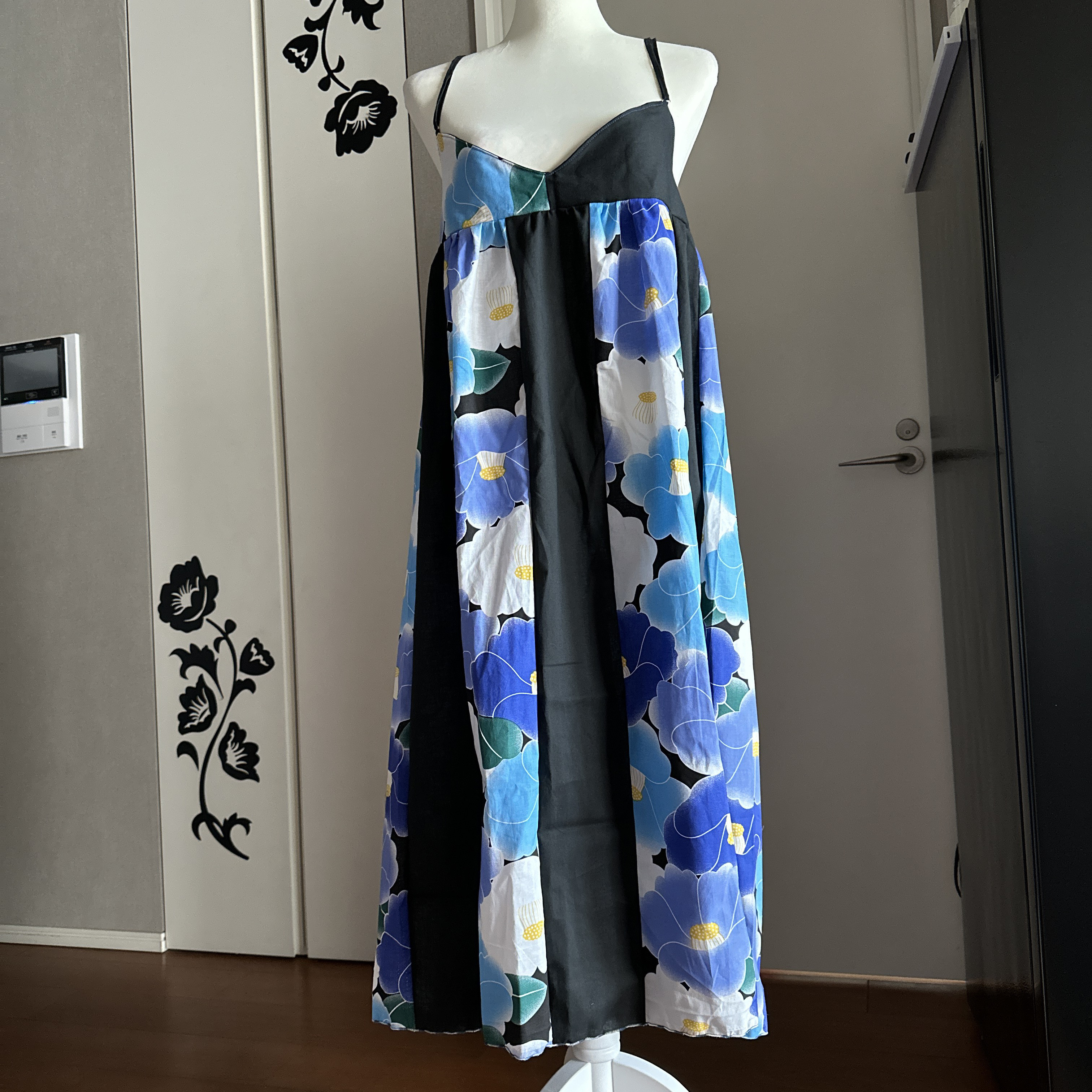 ラス1 着物リメイク 椿づくし柄浴衣からキャミソールワンピース