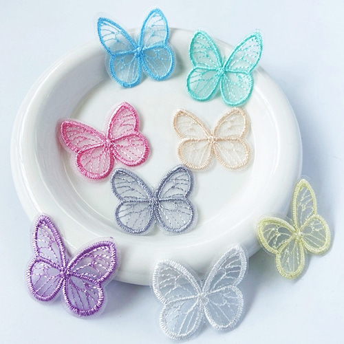 8枚〉全8色 蝶々 透かし モチーフ レース 刺繍 レース パーツ 春