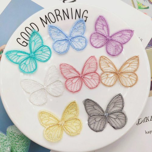 8枚〉全8色 蝶々 透かし モチーフ レース 刺繍 レース パーツ 春