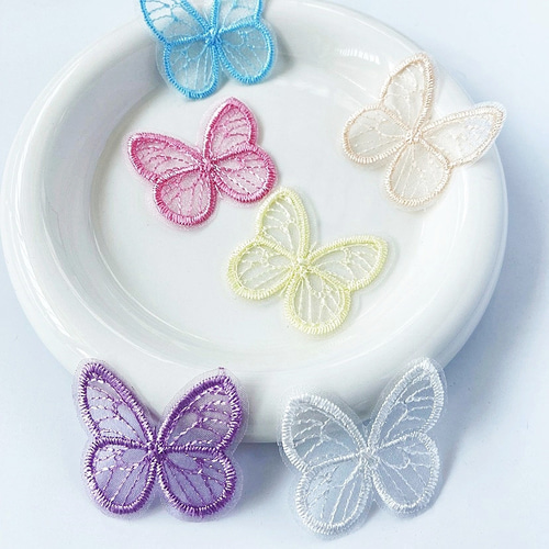 8枚〉全8色 蝶々 透かし モチーフ レース 刺繍 レース パーツ 春