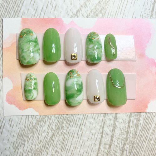 ☆オーダー可☆抹茶ラテネイル ミラーネイル 抹茶 ラテ グリーン