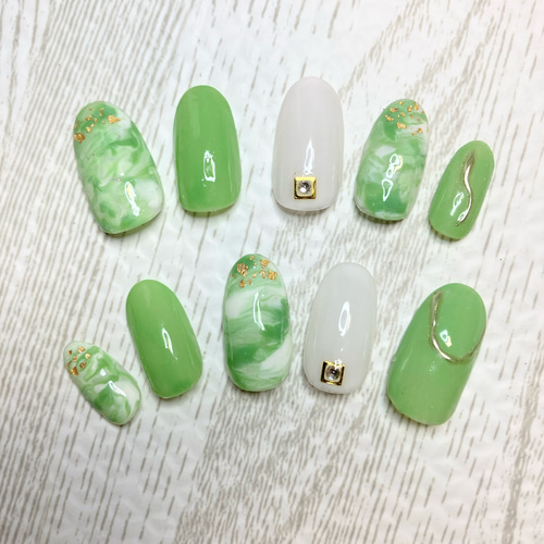 ☆オーダー可☆抹茶ラテネイル ミラーネイル 抹茶 ラテ グリーン