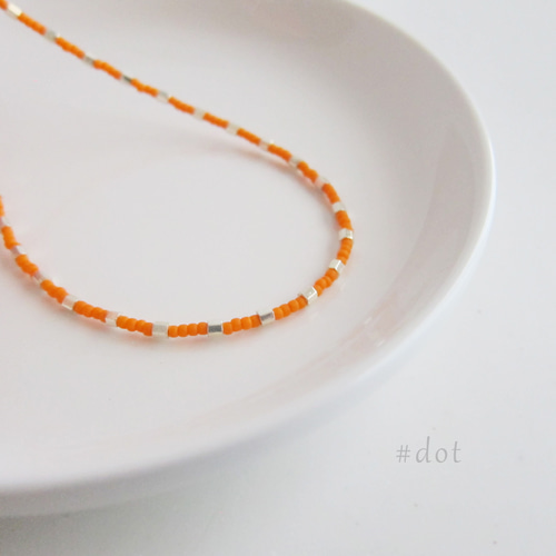 オレンジ シルバー ドット ガラス ビーズ ネックレス #orange