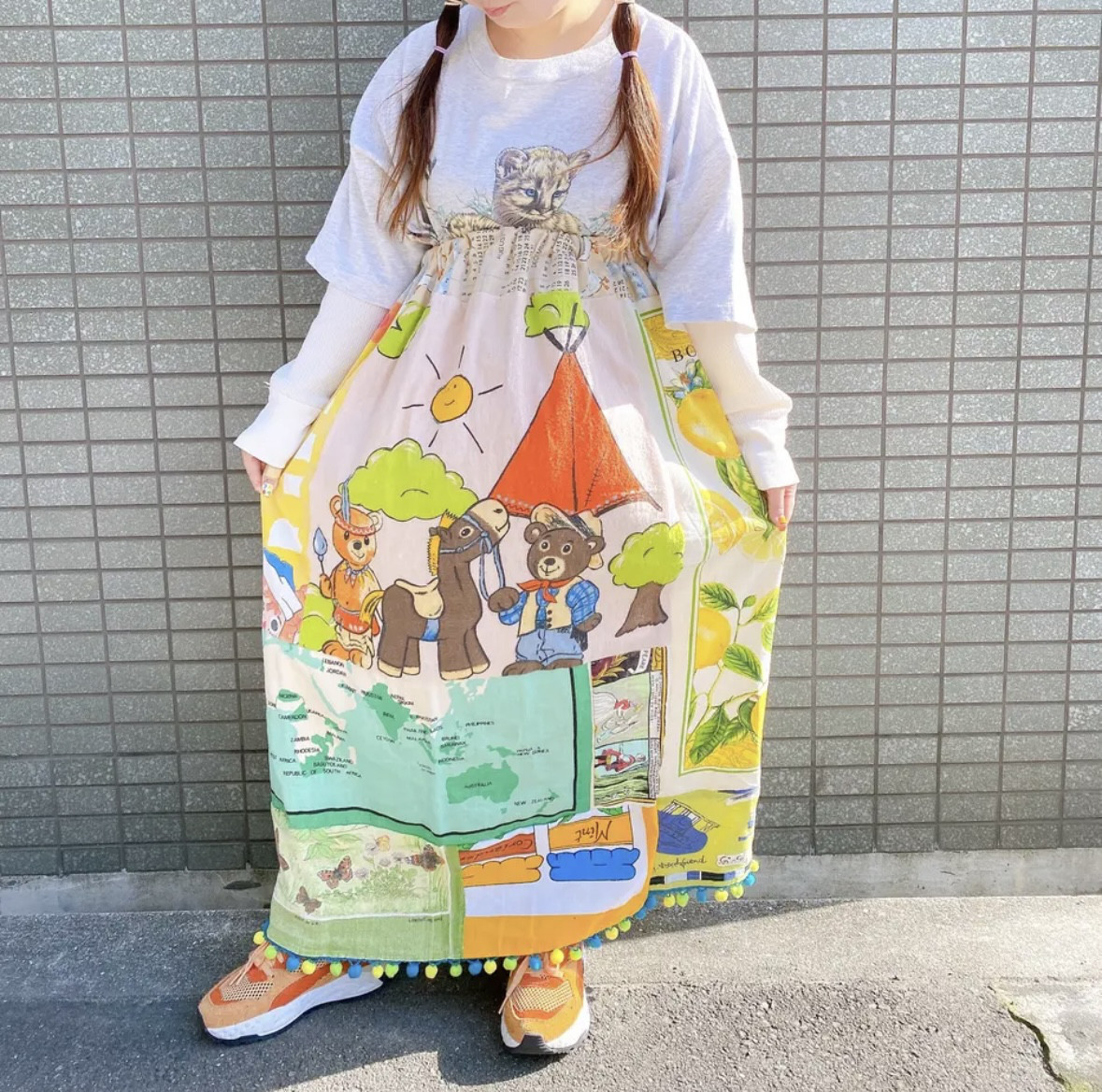 アンティーク　ヴィンテージ　リメイク　パッチワーク　小花柄　ロング　スカート 和洋折衷 浴衣 ロング スカート パッチワーク リメイク