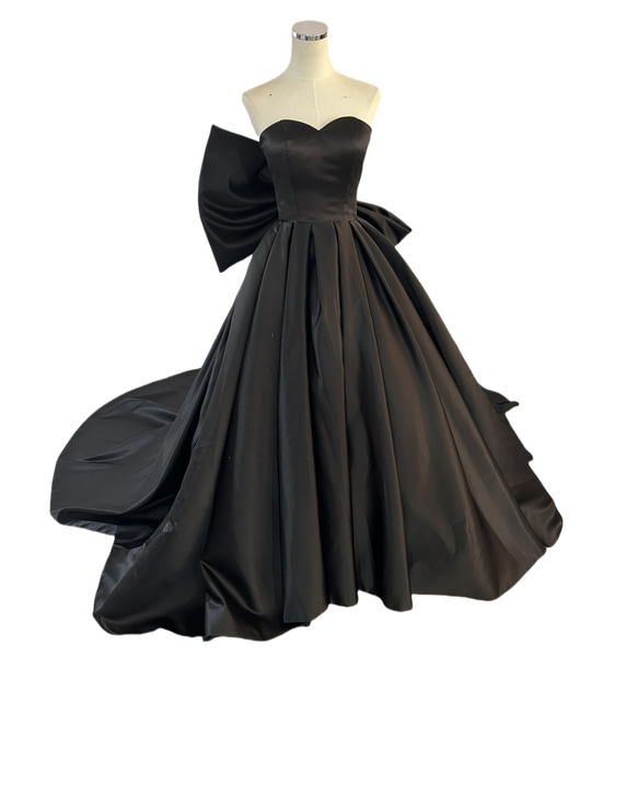 色直し パーティードレス ベアトップ リボン サテン スレンダーライン  