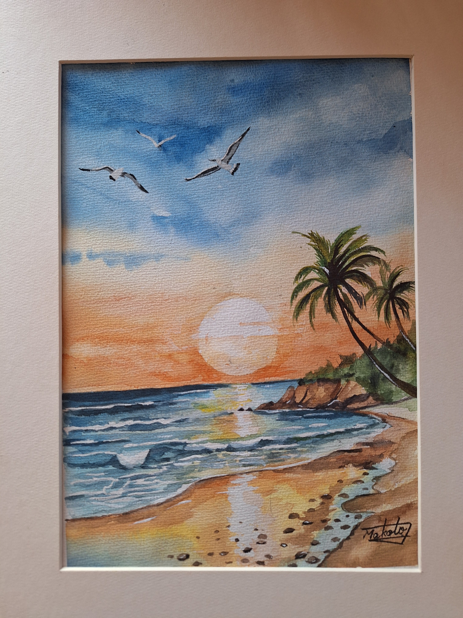 水彩画「海岸の風景」 水彩画 波静かな海岸｜Yahoo!フリマ（旧PayPayフリマ）