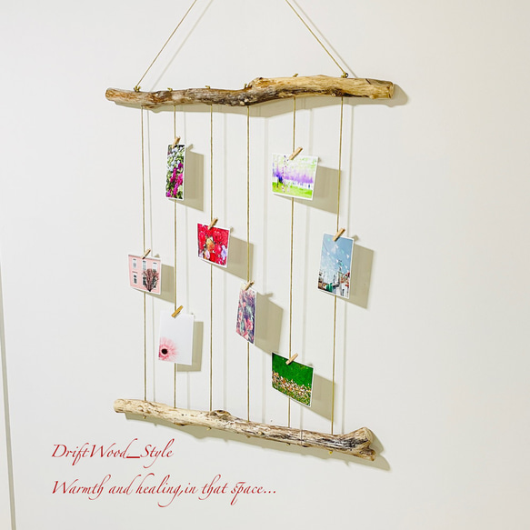 流木インテリア 壁一面に写真を飾れる大サイズのフォトディスプレイ 流木 写真ハンガー ウォールデコ 壁掛け N11 3枚目の画像
