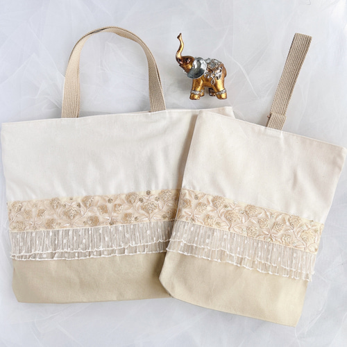 ⑅インド刺繍リボン⑅レッスンバッグ&上履き入れセット ❁チューリップ