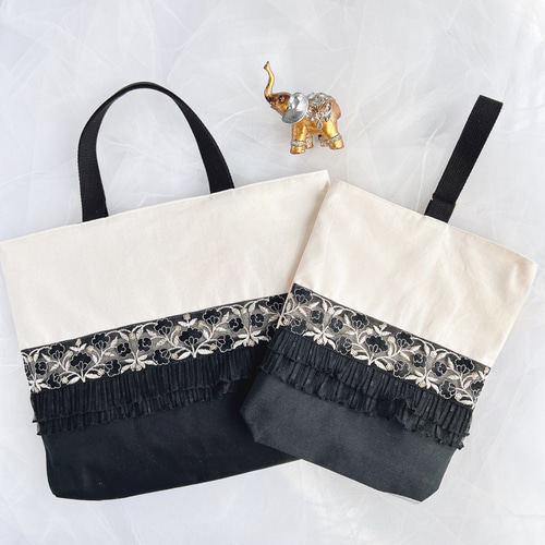 ⑅インド刺繍リボン⑅レッスンバッグ&上履き入れセット ❁チューリップ