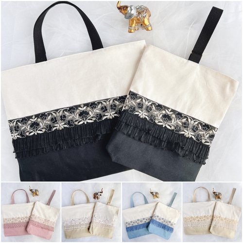 ⑅インド刺繍リボン⑅レッスンバッグ&上履き入れセット ⑅インド刺繍リボン⑅レッスンバッグ&上履き入れセット