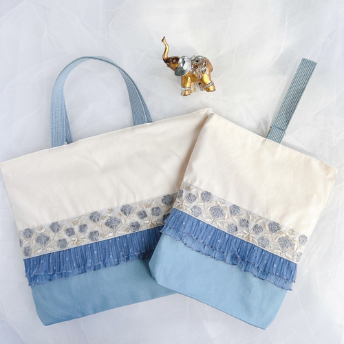 ⑅インド刺繍リボン⑅レッスンバッグ&上履き入れセット ⑅インド刺繍リボン⑅レッスンバッグ&上履き入れセット