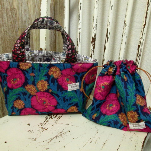 リバティ　ハンドメイド　バッグとポーチセット リバティMaud's Posyモーヅポ―ジーTres petit toteちっちゃなトートと