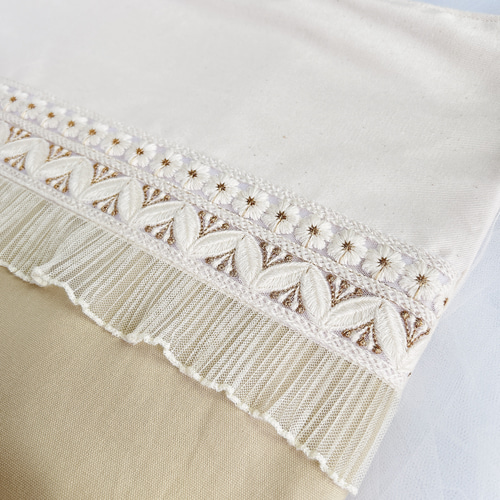 千夏　リボン刺繍　入園入学グッズ　ハンドメイド　オーダー ⑅インド刺繍リボン⑅入園入学3点セット ❁お花と双葉柄