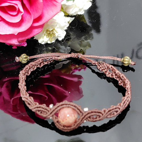 インカローズ】天然石 マクラメ ブレスレット ピンク ブラウン  