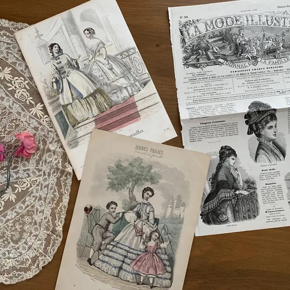 Journal des Demoisellesファッションプレート2枚+おまけ ペン・筆記