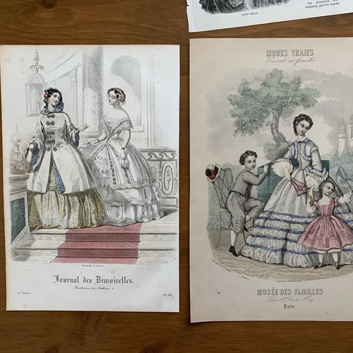 ファッションプレート製本 Journal des Demoiselles Journal des Demoisellesファッションプレート2枚+おまけ ペン・筆記